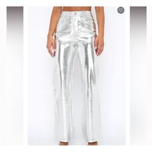 NEW White Fox Push The Button Pants Womens M Silver Metallic High Rise